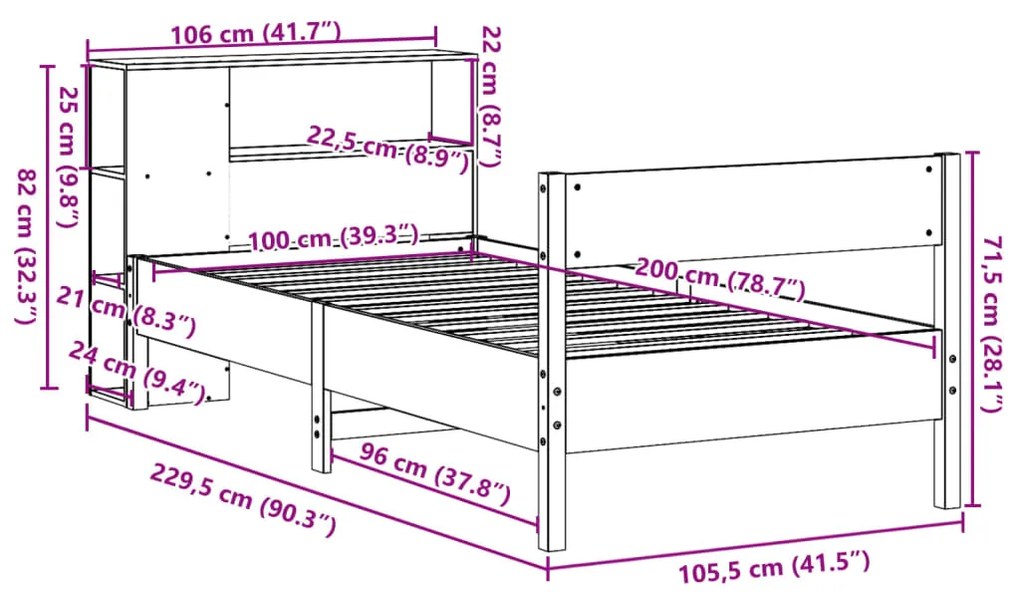 ΚΡΕΒΑΤΙ ΒΙΒΛΙΟΘΗΚΗ ΧΩΡΙΣ ΣΤΡΩΜΑ 100X200 ΕΚ ΜΑΣΙΦ ΞΥΛΟ ΠΕΥΚΟΥ 3322965