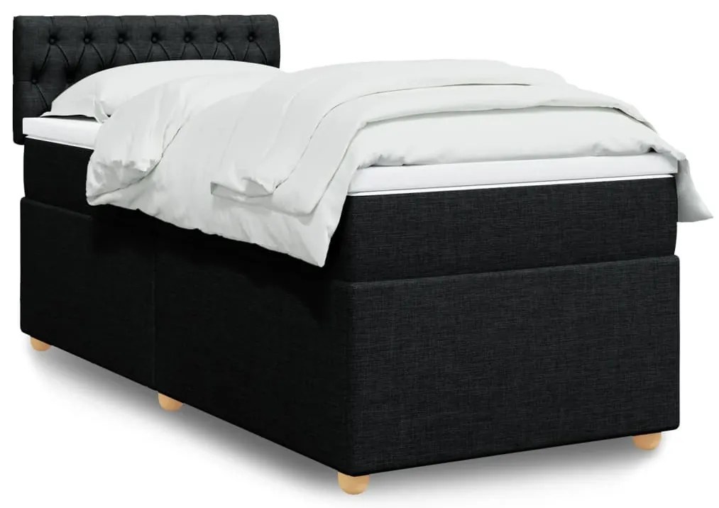 vidaXL Κρεβάτι Boxspring με Στρώμα Μαύρο Single Υφασμάτινα