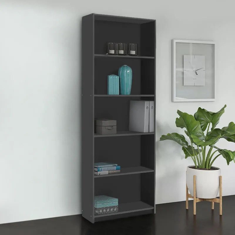 Βιβλιοθήκη Max Megapap χρώμα ανθρακί 58x23x170εκ.