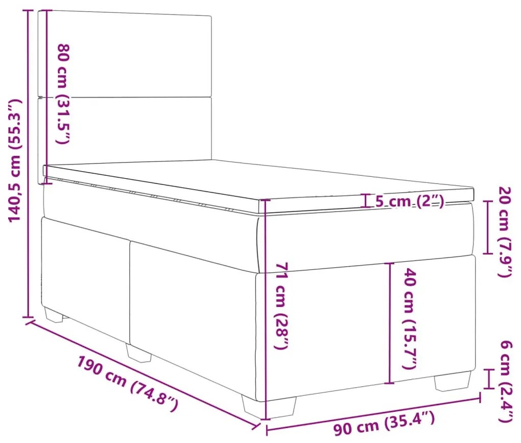 Κρεβάτι Boxspring με Στρώμα Μπλε 90x190 εκ. Βελούδινο - Μπλε