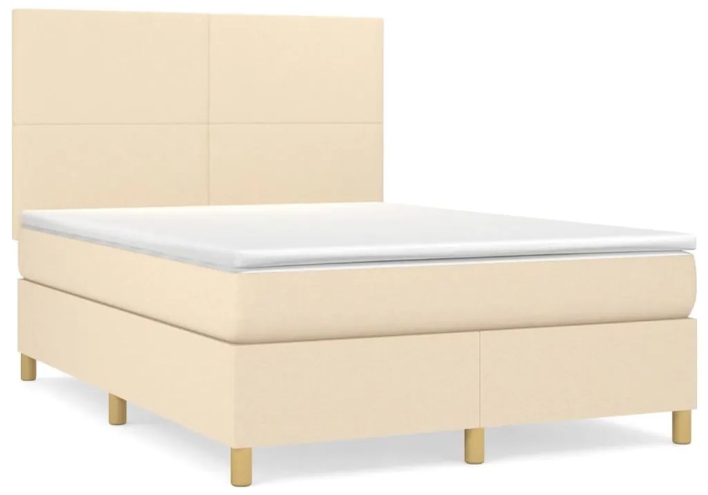 Κρεβάτι Boxspring με Στρώμα Κρεμ 140x200 εκ. Υφασμάτινο - Κρεμ