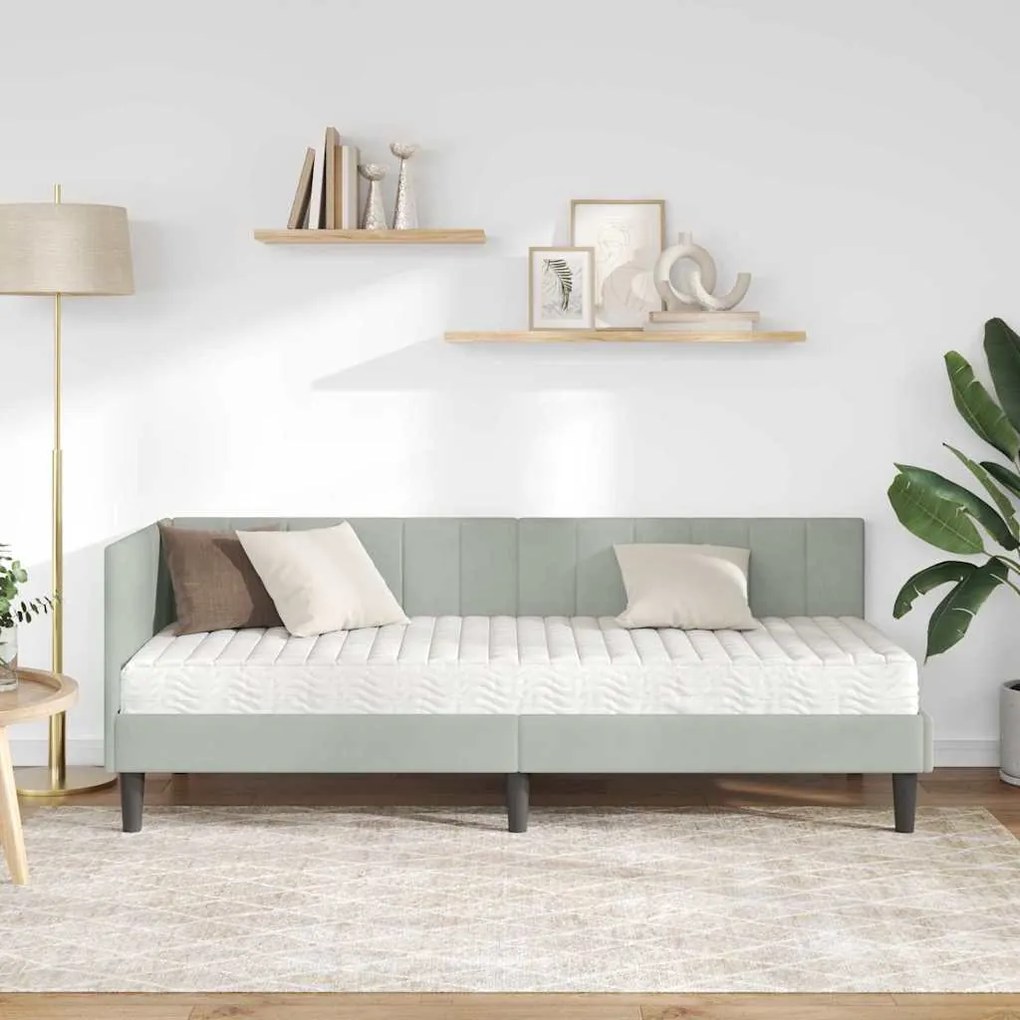 vidaXL Κρεβάτι Γωνίας με στρώμα Ανοιχτό γκρι 80 x 200 cm Βελούδο