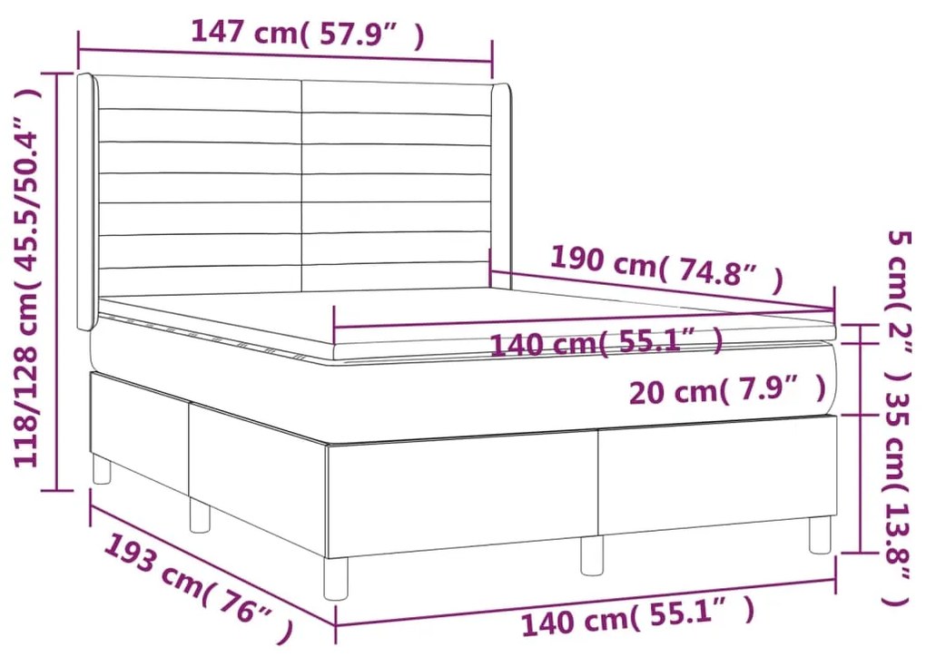 Κρεβάτι Boxspring με Στρώμα &amp; LED Taupe 140x190 εκ. Υφασμάτινο - Μπεζ-Γκρι