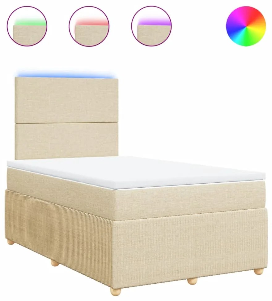 vidaXL Κρεβάτι Boxspring με Στρώμα Κρεμ 120x200 εκ. Υφασμάτινο