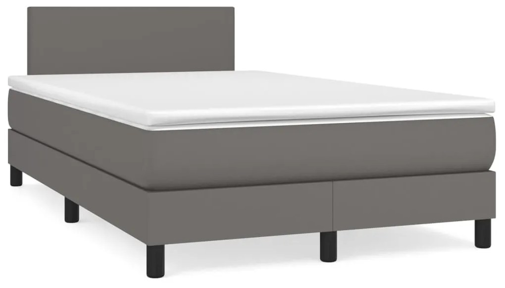 vidaXL Κρεβάτι Boxspring με Στρώμα Γκρι 120x190εκ. από Συνθετικό Δέρμα