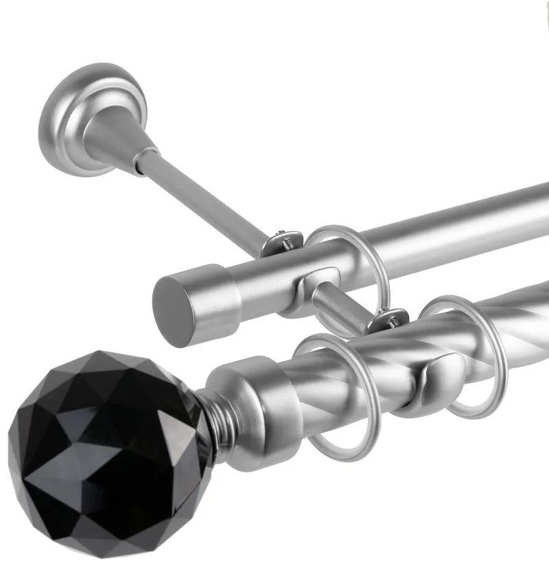 Κουρτινόβεργα διπλή twist Cristal Noir 25/19 – χρώμιο ματ - 360 cm