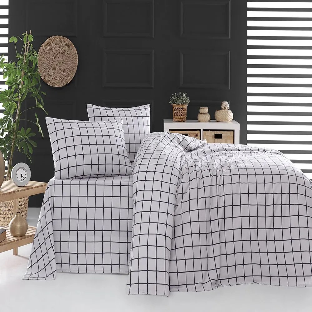 Σεντόνια Φανελένια Squares (Σετ 4τμχ) Grey Ρυθμός Υπέρδιπλo 230x260cm 100% Cotton Flannel