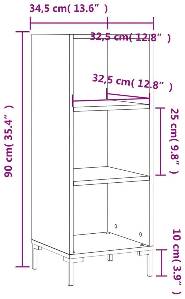 Ντουλάπι Γυαλιστερό Λευκό 34,5 x 32,5 x 90 εκ. Επεξεργ. Ξύλο - Λευκό