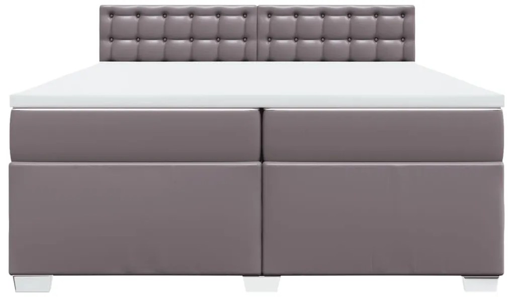 vidaXL Κρεβάτι Boxspring με Στρώμα Γκρι 200x200 εκ. Συνθετικό Δέρμα