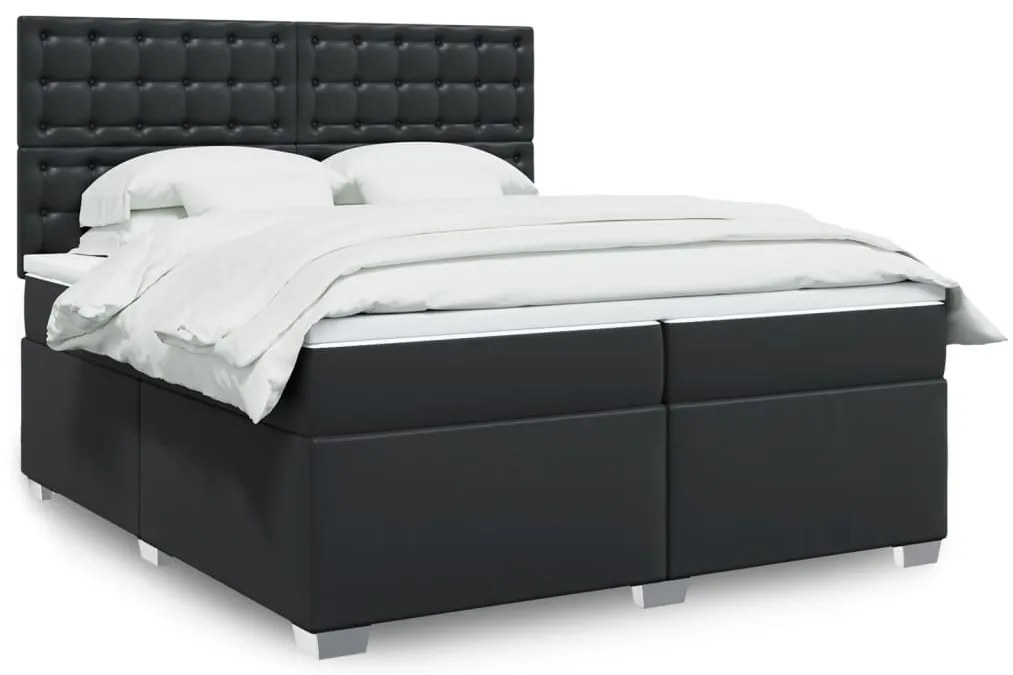 vidaXL Κρεβάτι Boxspring με Στρώμα Μαύρο 200x200 εκ. Συνθετικό Δέρμα