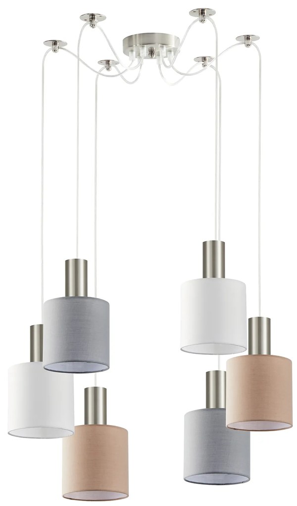 SE21-NM-4-BL6-SH12 ADEPT FLEX Nickel Matt Pendant White, Grey, Brown Fabric Shade+