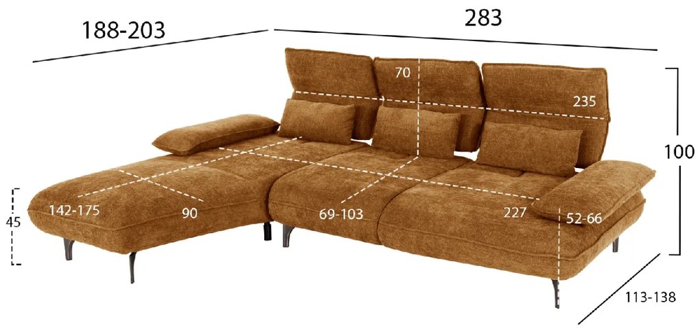 ΓΩΝΙΑΚΟΣ ΚΑΝΑΠΕΣ (ΑΡΙΣΤΕΡΗ) CONVERT HM3268.02L ΚΕΡΑΜΙΔΙ ΥΦΑΣΜΑ 283x188x100Υεκ.