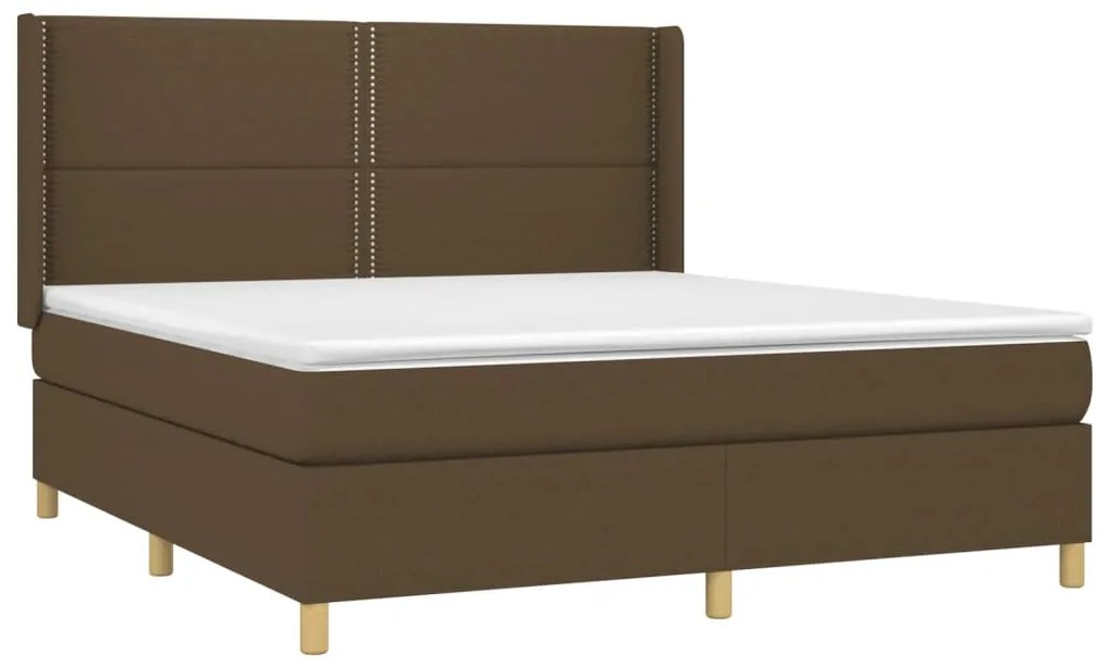 Κρεβάτι Boxspring με Στρώμα &amp; LED Σκ.Καφέ 180x200εκ. Υφασμάτινο - Καφέ