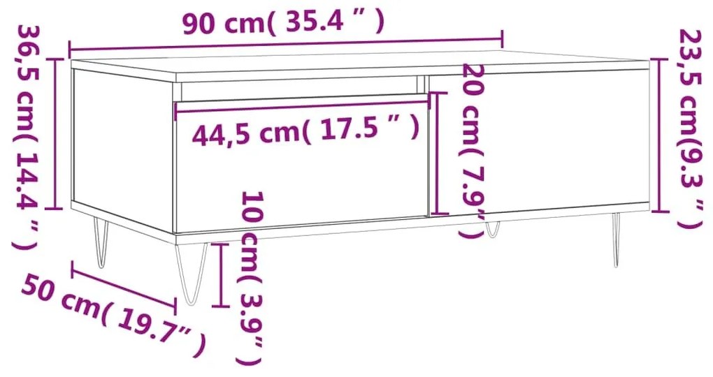 Τραπεζάκι Σαλονιού Γκρι Sonoma 90x50x36,5εκ. Επεξεργασμένο Ξύλο - Γκρι