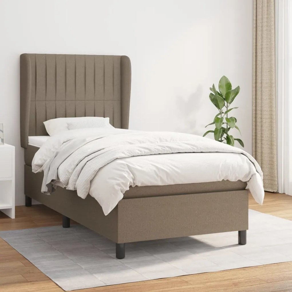 Κρεβάτι Boxspring με Στρώμα Taupe 90x200 εκ. Υφασμάτινο - Μπεζ-Γκρι