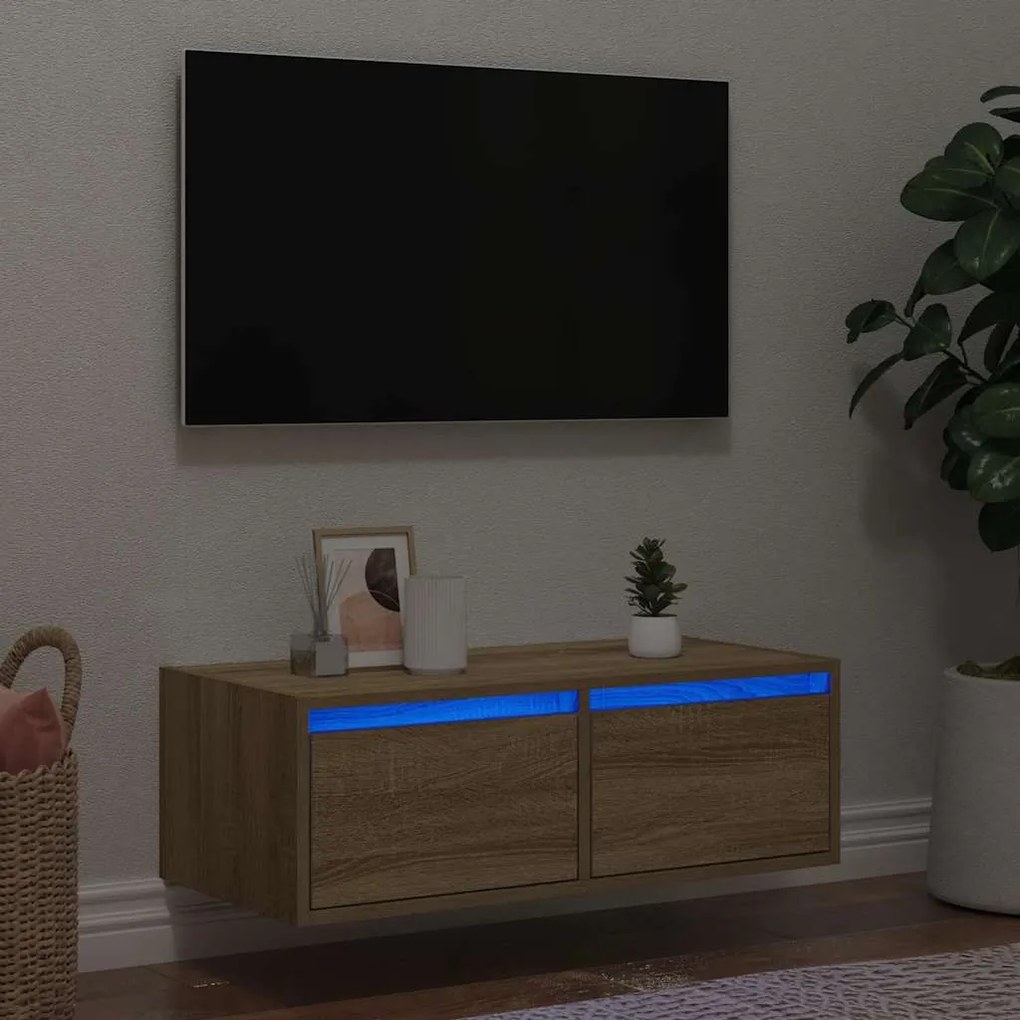 vidaXL ντουλάπι τηλεόρασης  με φώτα LED Sonoma Oak 75x35,5x25 cm