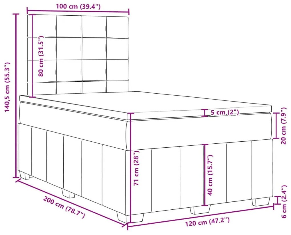 Κρεβάτι Boxspring με Στρώμα Ανοιχτό Γκρι 120x200 εκ. Υφασμάτινο - Γκρι