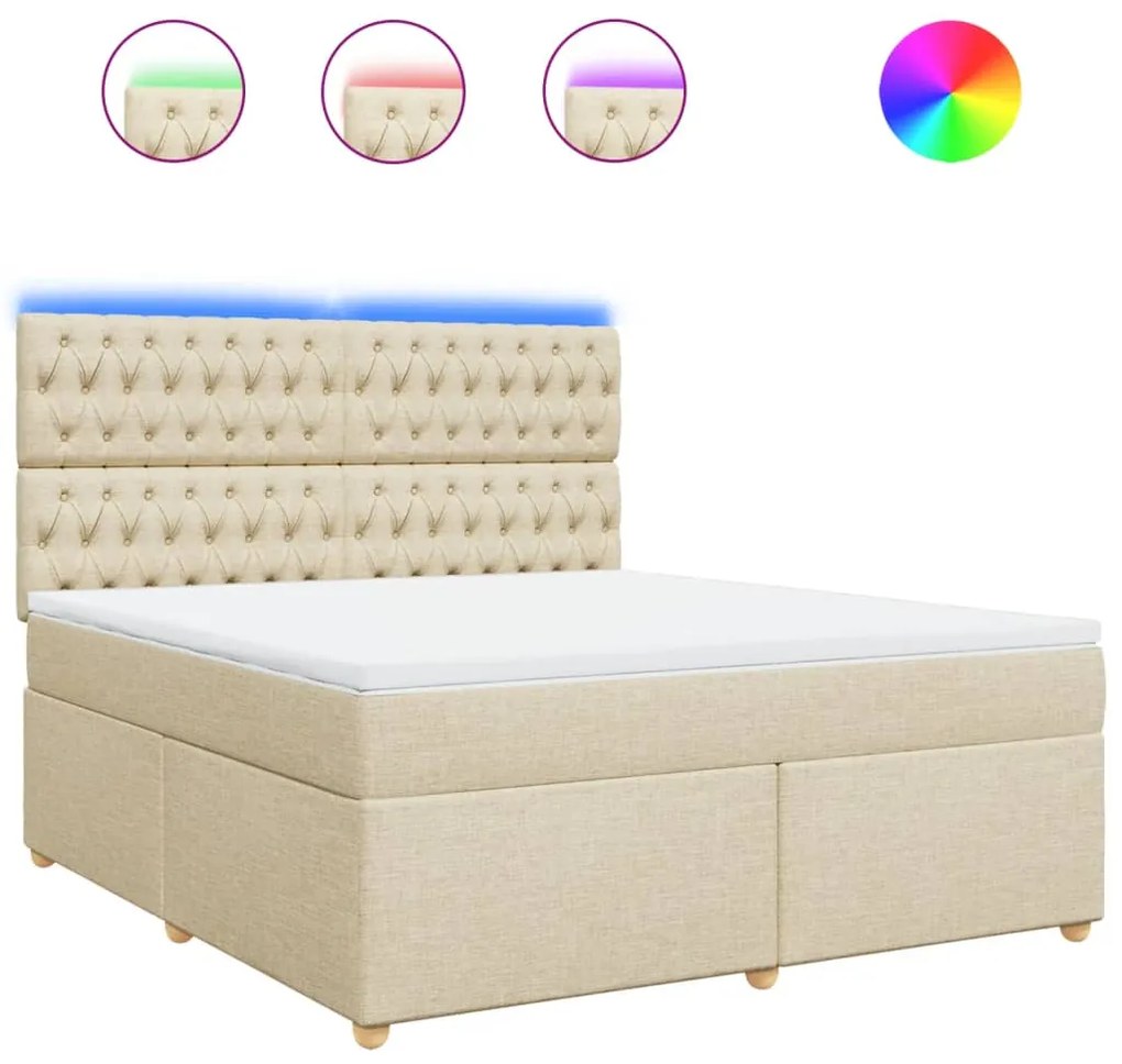 vidaXL Κρεβάτι Boxspring με Στρώμα Κρεμ 180x200 εκ. Υφασμάτινο