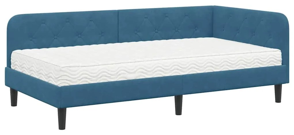 vidaXL Κρεβάτι Γωνίας με στρώμα με κεφαλάρι Μπλε 90 x 190 cm Βελούδο