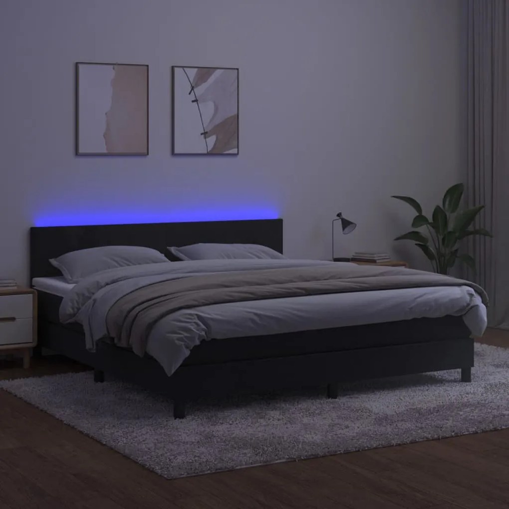 vidaXL Κρεβάτι Boxspring με Στρώμα &amp; LED Μαύρο 180x200 εκ. Βελούδινο