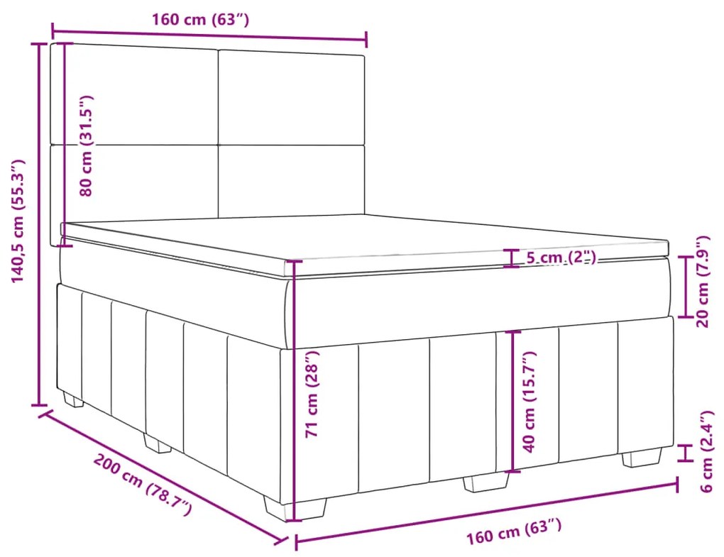 Κρεβάτι Boxspring με Στρώμα Μαύρο 160x200 εκ. Υφασμάτινο - Μαύρο