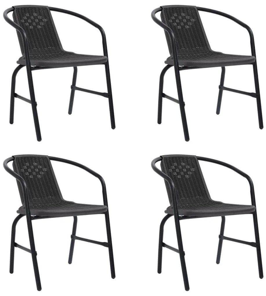 Καρέκλες Κήπου 4 τεμ. 110 κιλά από Πλαστικό Ρατάν &amp; Ατσάλι - Μαύρο