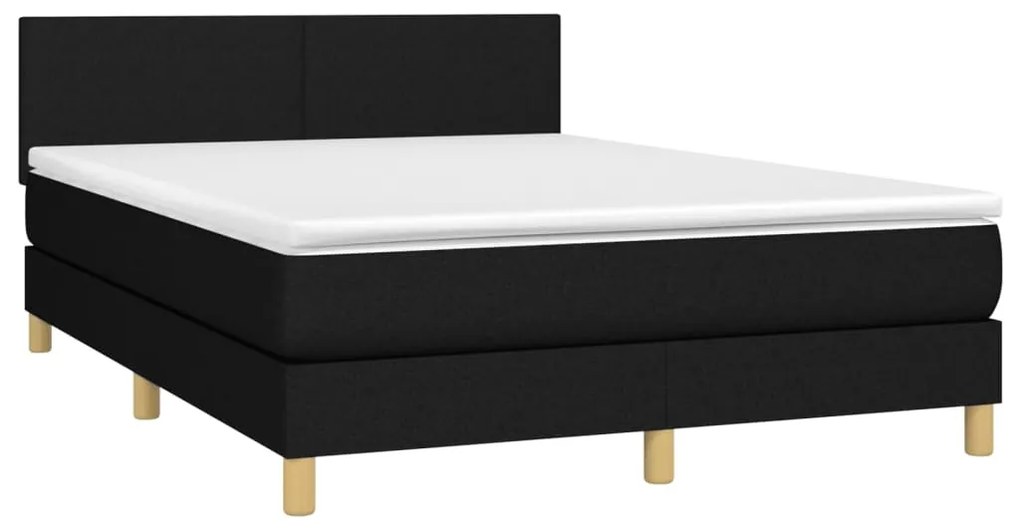 Κρεβάτι Boxspring με Στρώμα &amp; LED Μαύρο 140x190 εκ. Υφασμάτινο - Μαύρο