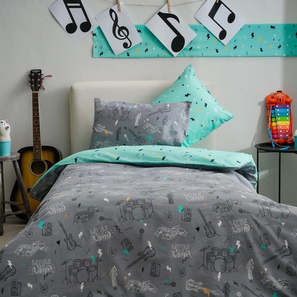 Σεντόνια Παιδικά Rock (Σετ 3τμχ) Grey Vesta Home Single 170x260cm 100% Βαμβάκι