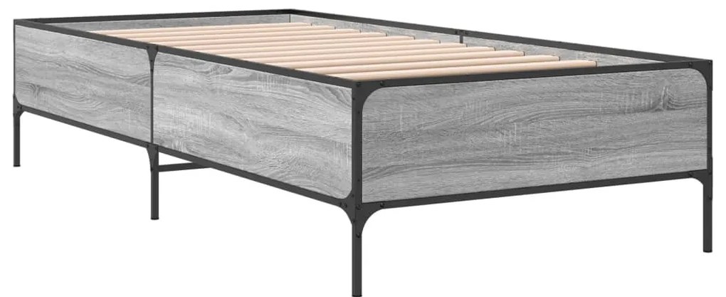 vidaXL Πλαίσιο Κρεβατιού Γκρι Sonoma 90 x 190 εκ. Επεξ. Ξύλο & Μέταλλο