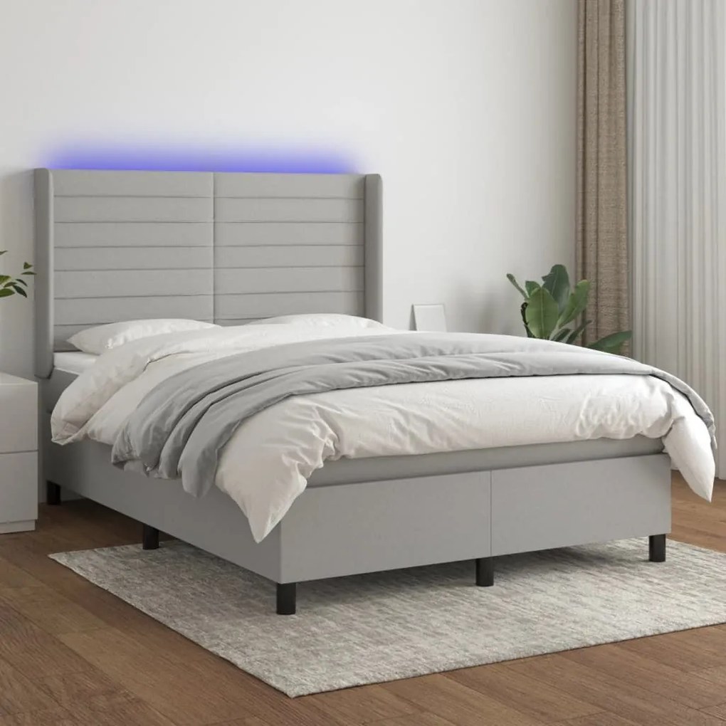 Κρεβάτι Boxspring με Στρώμα &amp; LED Αν.Γκρι 140x190εκ. Υφασμάτινο - Γκρι