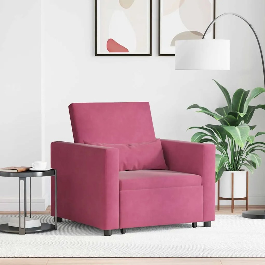 vidaXL Μονός καναπές-κρεβάτι Μπορντό 90 x 165 x 87 εκ. Βελούδο
