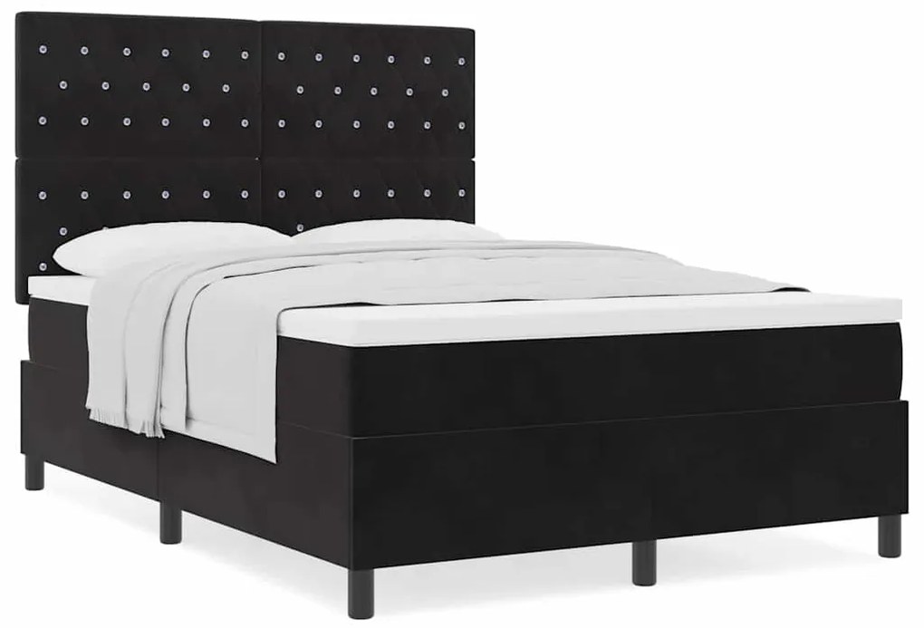 vidaXL Κρεβάτι με ελατήρια με στρώμα Μαύρο 140 x 190 cm Βελούδο