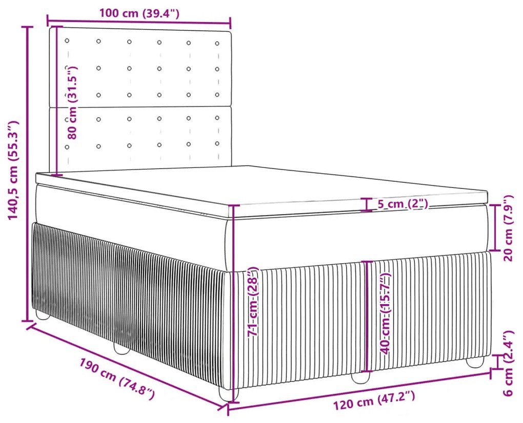 Κρεβάτι Boxspring με Στρώμα Ανοιχτό Γκρι 120x190 εκ. Υφασμάτινο - Γκρι