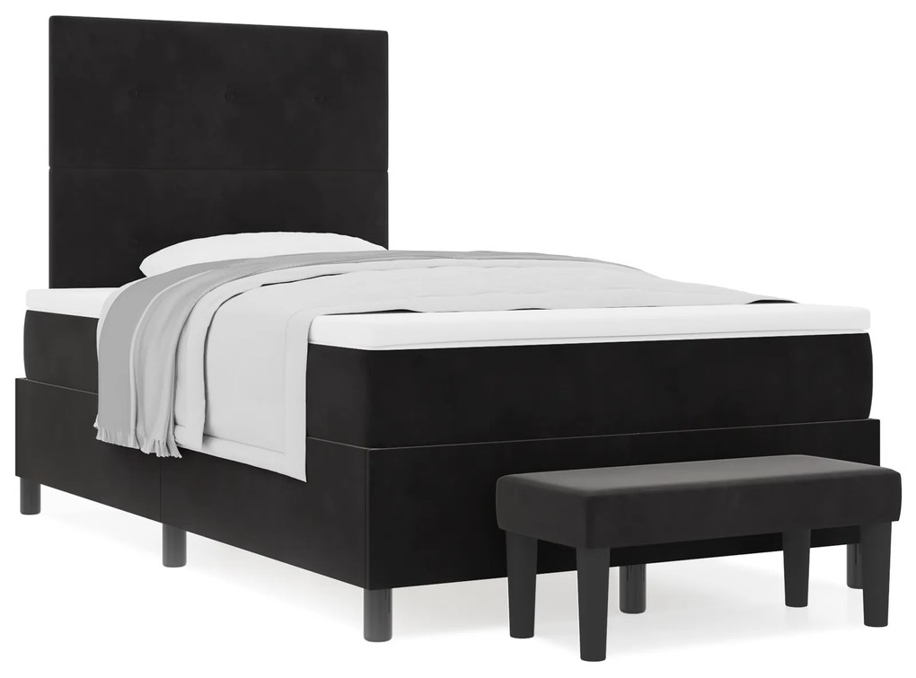 vidaXL Κρεβάτι Box Spring με Στρώμα & Πάγκο Μαύρο 120x200 εκ. Βελούδο