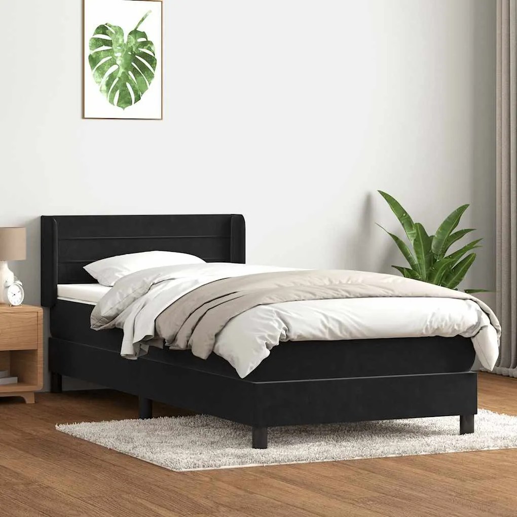 Κρεβάτι Boxspring με Στρώμα Μαύρο 90x210 εκ. Βελούδινο