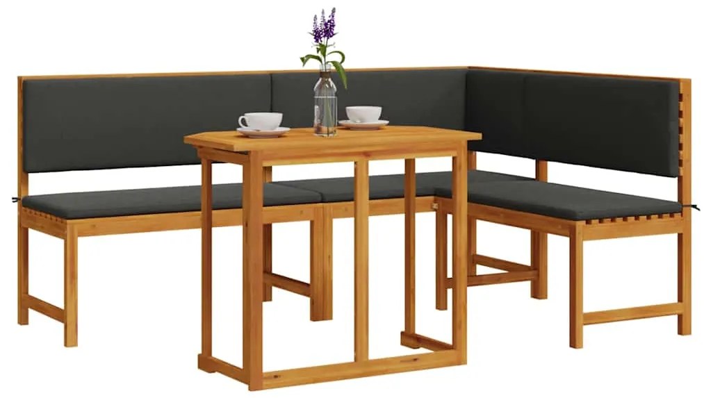 vidaXL Σετ Παγκάκι Κήπου 3 pcs Καφέ Στερεό Ξύλο Ακακίας