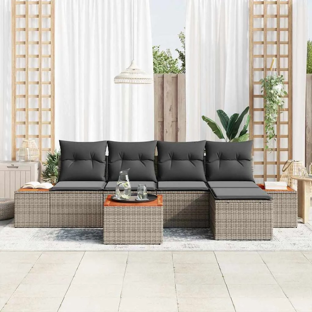 vidaXL Σετ Καναπέ Κήπου 6 pcs Γκρι 184 x 62 x 85 εκ. Πολυ ράταν
