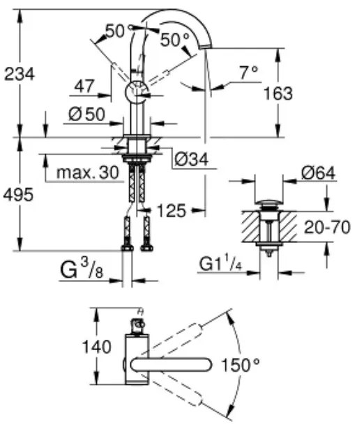 Μπαταρία νιπτήρα Grohe Atrio II-Ashmi