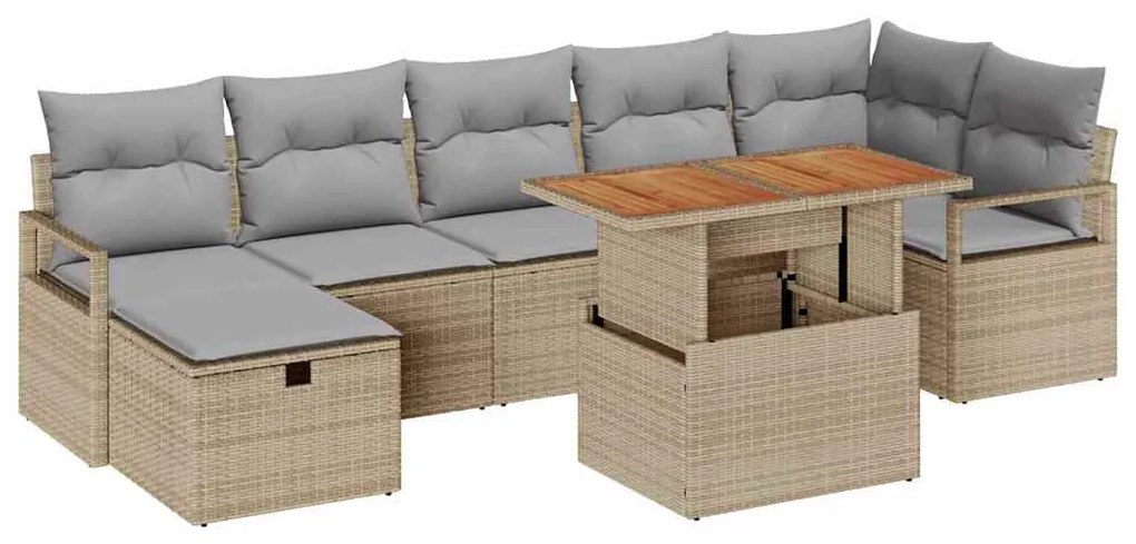 vidaXL Σετ Καναπέ Κήπου με μαξιλάρι 8 pcs Μπεζ Πολυ ράταν