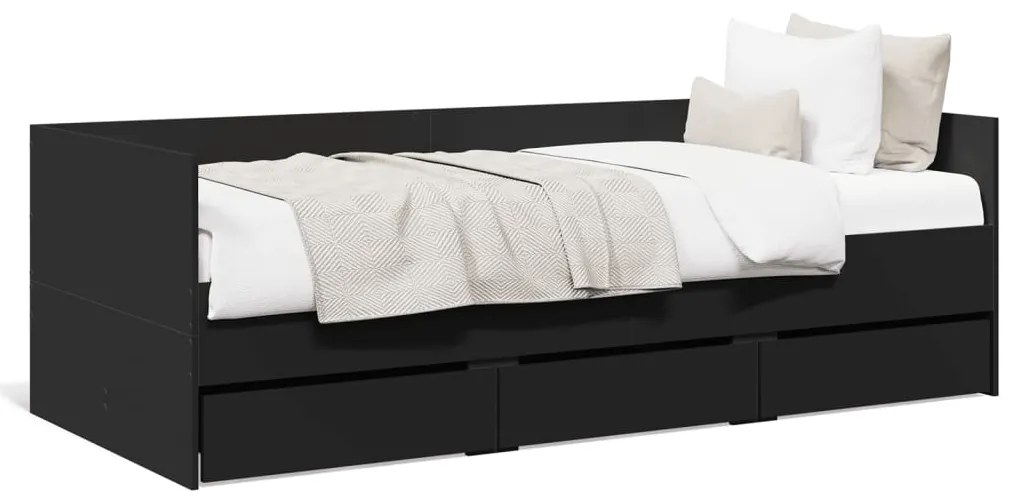 vidaXL Καναπές Κρεβάτι με Συρτάρια Χωρίς Στρώμα Μαύρο 75x190 εκ.