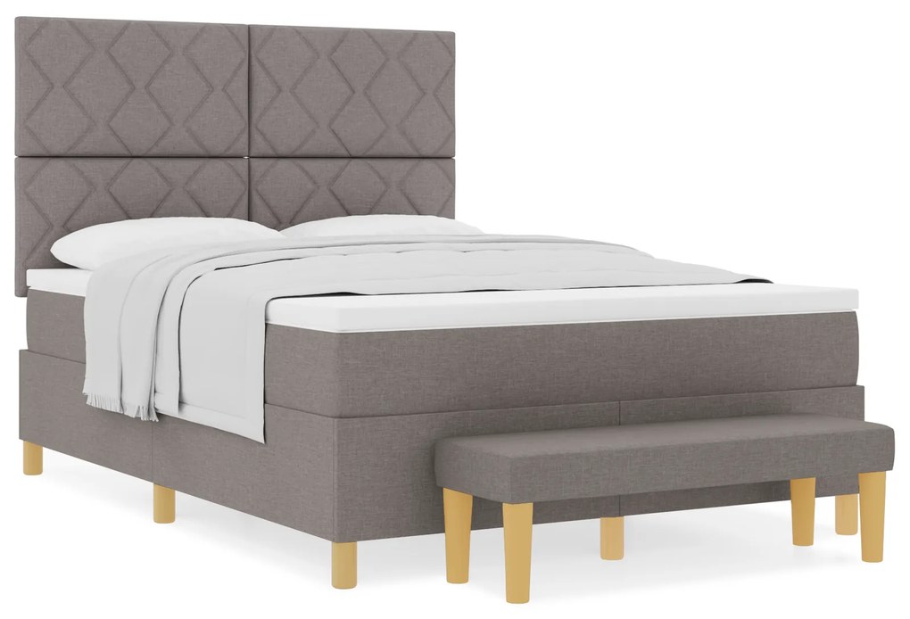 vidaXL Κρεβάτι Box Spring με Στρώμα & Πάγκο Ταυπ 140x190 εκ Ύφασμα
