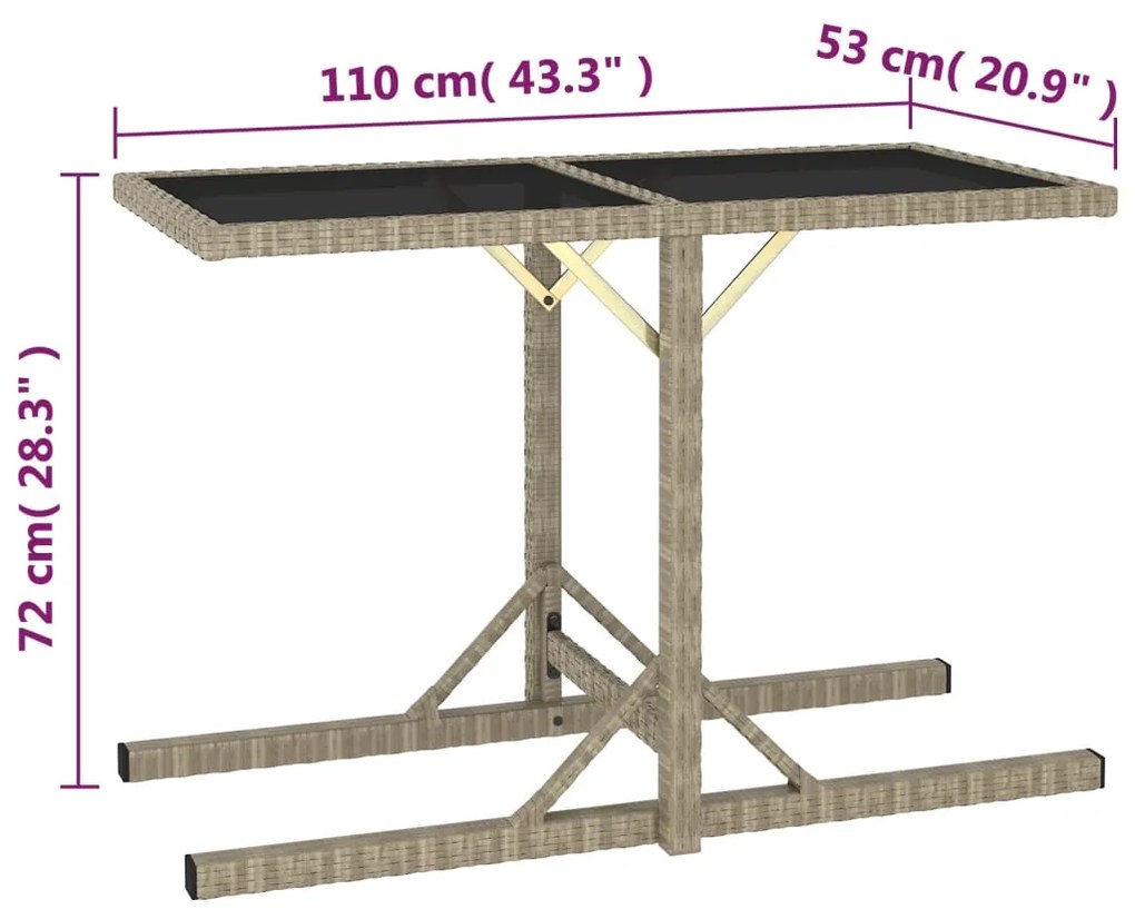 Τραπέζι Κήπου Μπεζ 110x53x72 εκ. Γυάλινο και Συνθετικό ρατάν - Μπεζ