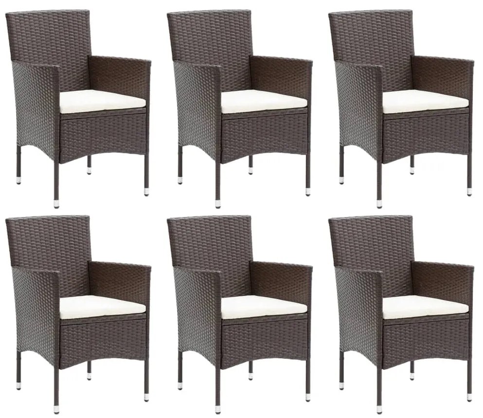 vidaXL Σετ Τραπεζαρίας Κήπου 7 τεμ. Καφέ από Συνθ. Ρατάν με Μαξιλάρια