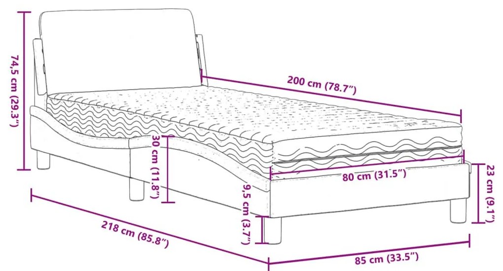 Κρεβάτι με Στρώμα Γκρι 80 x 200 εκ. Συνθετικό Δέρμα - Γκρι