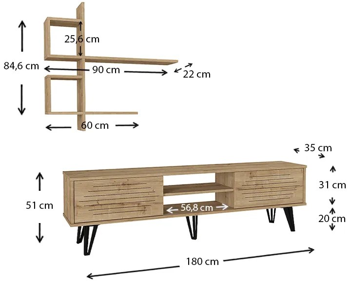 Σύνθεση τηλεόρασης Salerno Megapap χρώμα sapphire oak 180x35x51εκ.
