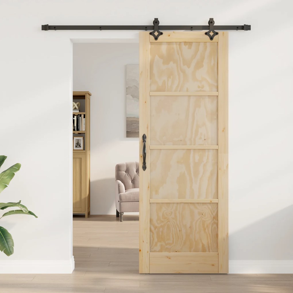 vidaXL Συρόμενη Πόρτα με Σετ Υλικών 78x211 εκ. Μασίφ Ξυλεία Πεύκου