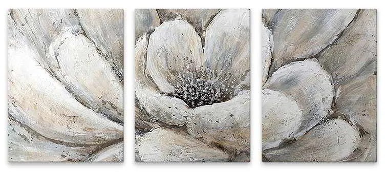 Πίνακας σε καμβά Silver Flowers" Megapap τρίπτυχος ψηφιακής εκτύπωσης 126x55x3εκ."