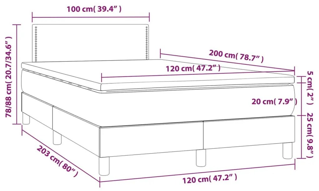 Κρεβάτι Boxspring με Στρώμα Μαύρο 120 x 200 εκ. Βελούδινο - Μαύρο