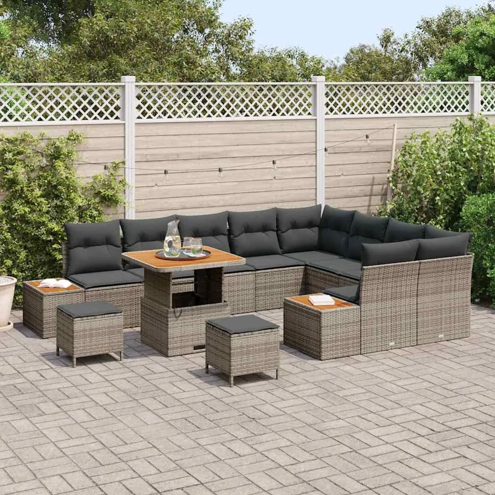 vidaXL Σετ Καναπέ Κήπου με μαξιλάρι 12 pcs Γκρι Πολυ ράταν
