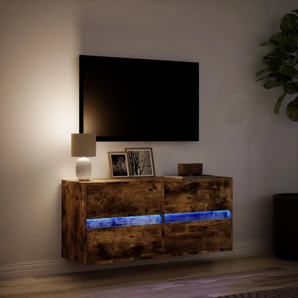 Έπιπλο Τοίχου Τηλεόρασης με LED Καπνιστή Δρυς 100x31x45 εκ. - Καφέ